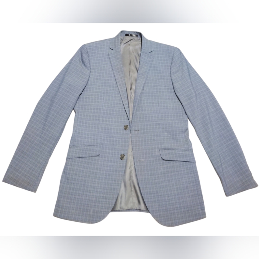 Kenneth Cole Reaction Suit Jacket Men's Size 36R Light Blue Plaid.